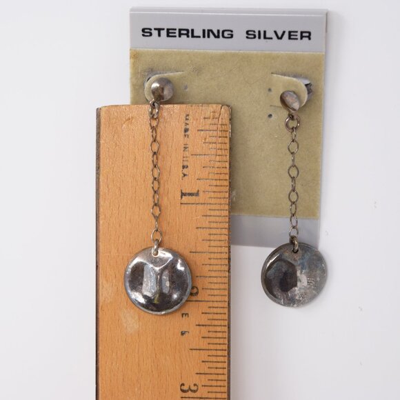 Sterling Silver Drop Earrings Pierced Round Boho Neutral Oval Dangle VTG Mom - Picture 5 of 13